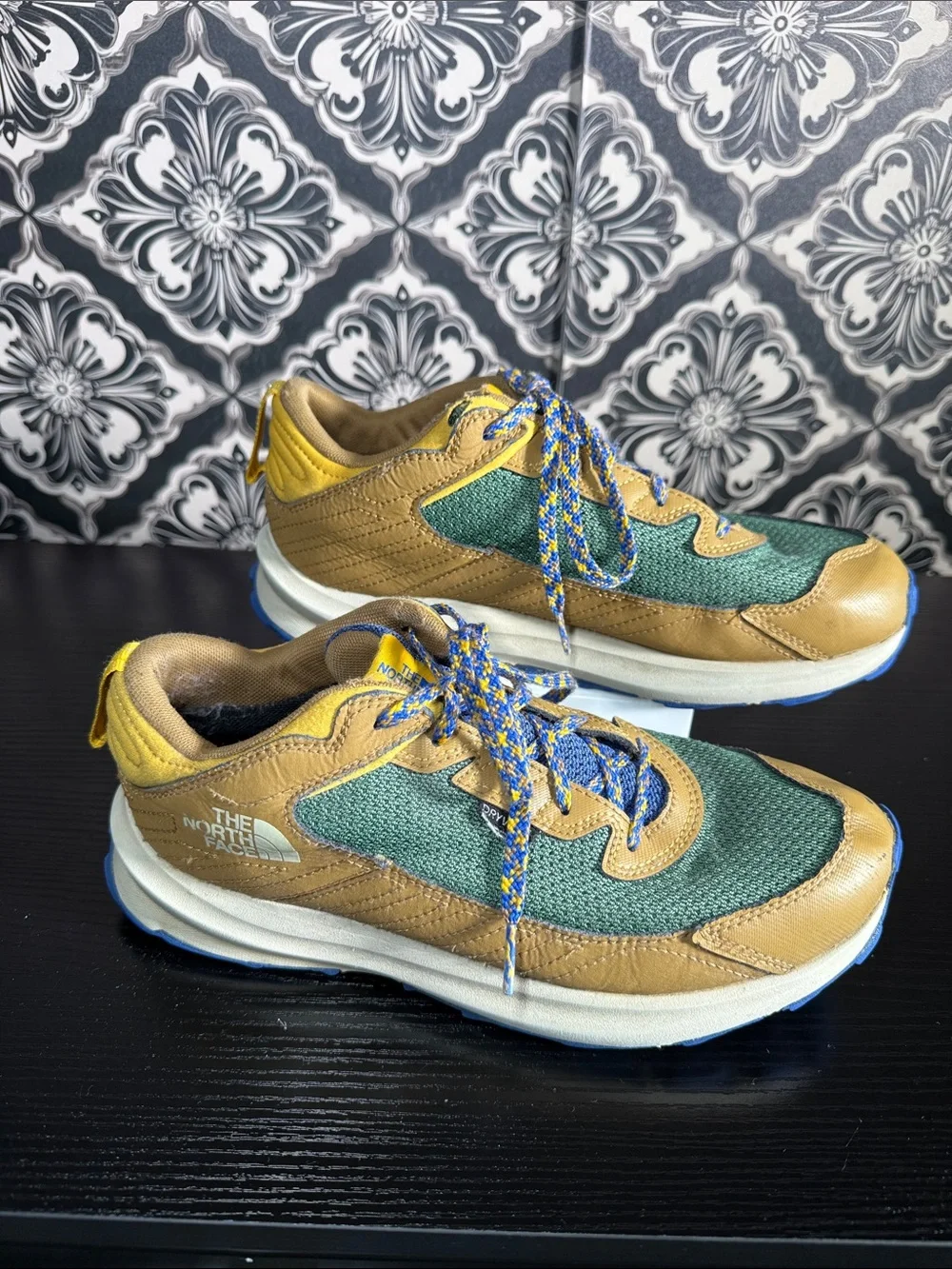 The North Face Men's Green & Tan Trail Sneakers with Blue Accents